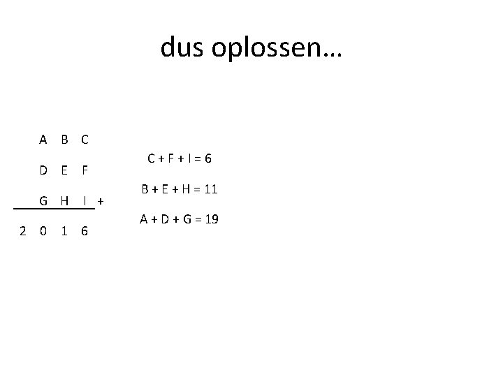 dus oplossen… A B C D E F G H I + 2 0