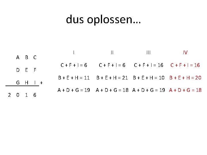 dus oplossen… A B C D E F G H I + 2 0