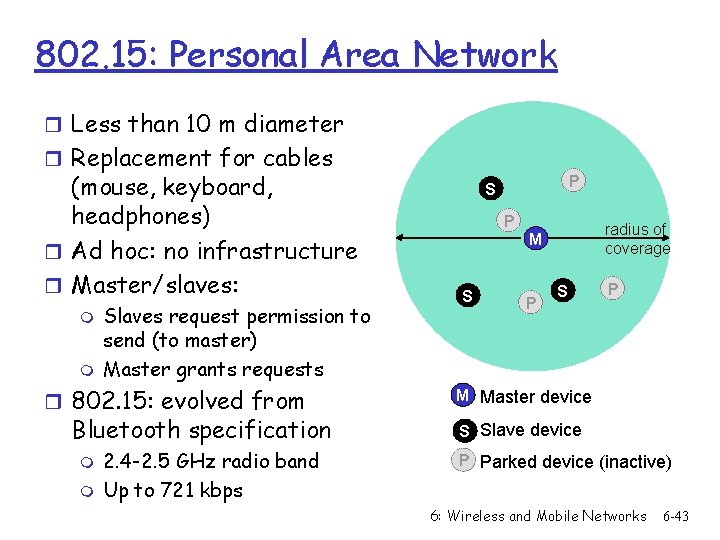 802. 15: Personal Area Network r Less than 10 m diameter r Replacement for