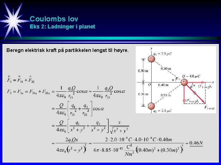 Coulombs lov Eks 2: Ladninger i planet Beregn elektrisk kraft på partikkelen lengst til