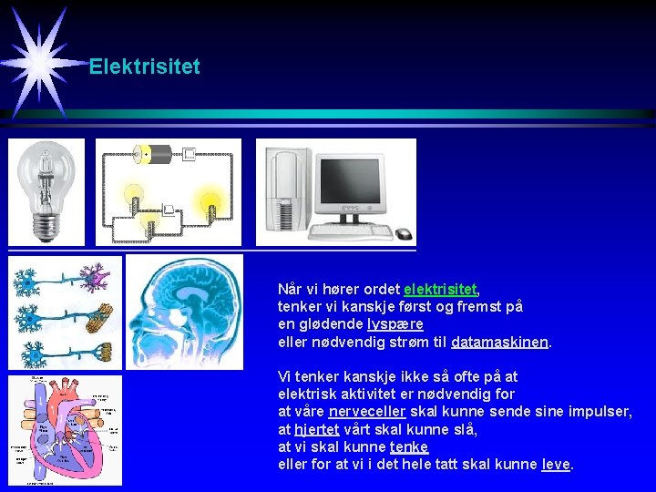 Elektrisitet Når vi hører ordet elektrisitet, tenker vi kanskje først og fremst på en