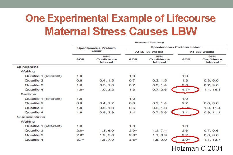 One Experimental Example of Lifecourse Maternal Stress Causes LBW Holzman C 2001 