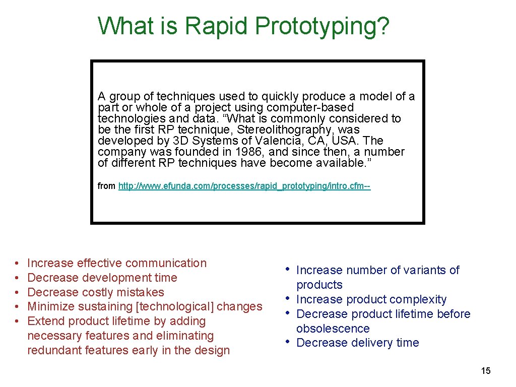 What is Rapid Prototyping? A group of techniques used to quickly produce a model