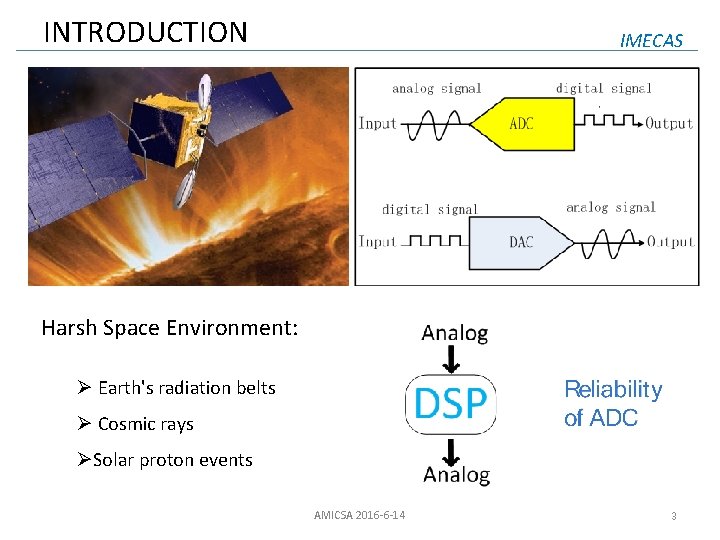 INTRODUCTION IMECAS Harsh Space Environment: Ø Earth's radiation belts Ø Cosmic rays ØSolar proton