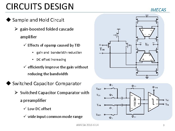 CIRCUITS DESIGN IMECAS u Sample and Hold Circuit Ø gain-boosted folded cascade amplifier ü