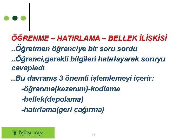 ÖĞRENME – HATIRLAMA – BELLEK İLİŞKİSİ. . Öğretmen öğrenciye bir soru sordu. . Öğrenci,