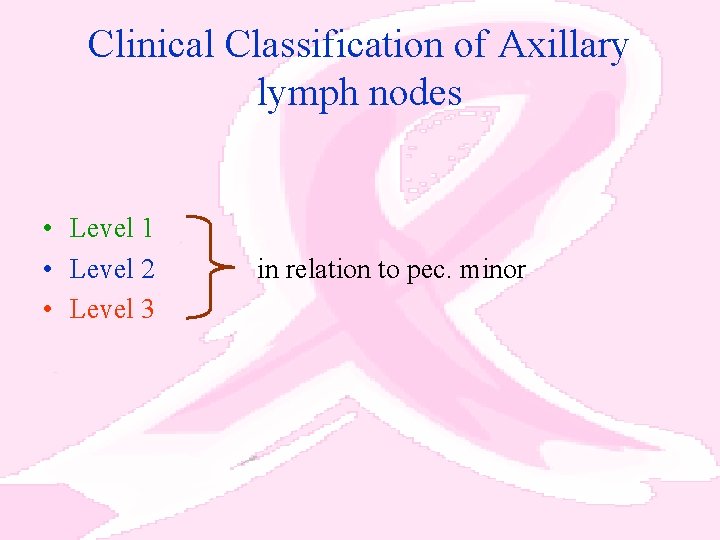 Clinical Classification of Axillary lymph nodes • Level 1 • Level 2 • Level