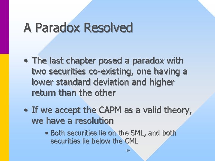 A Paradox Resolved • The last chapter posed a paradox with two securities co-existing,