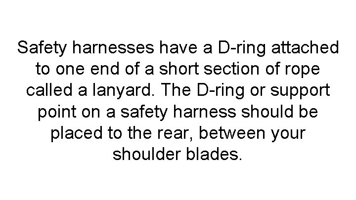Safety harnesses have a D-ring attached to one end of a short section of
