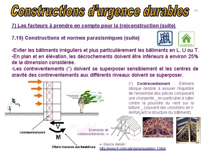 54 7) Les facteurs à prendre en compte pour la (re)construction (suite) 7. 19)