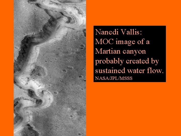 Nanedi Vallis: MOC image of a Martian canyon probably created by sustained water flow.