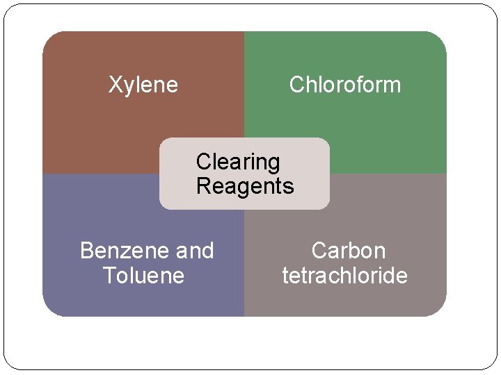 Xylene Chloroform Clearing Reagents Benzene and Toluene Carbon tetrachloride 