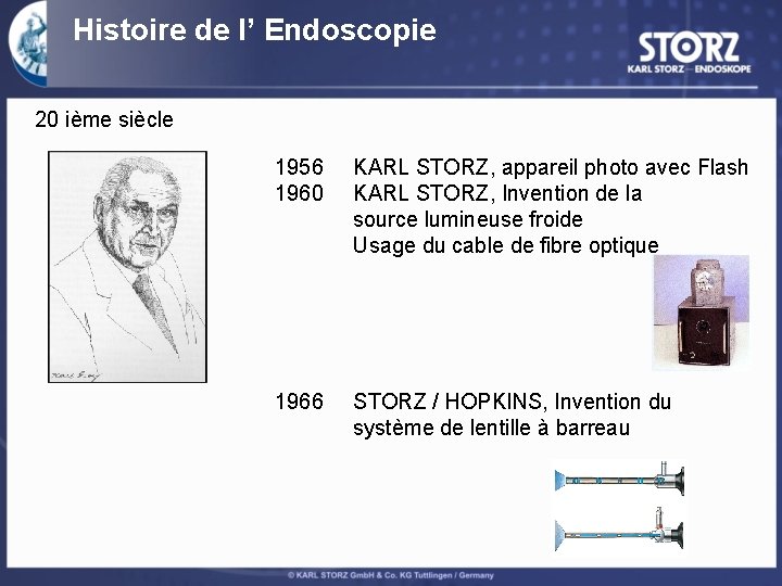Histoire de l’ Endoscopie 20 ième siècle 1956 1960 KARL STORZ, appareil photo avec