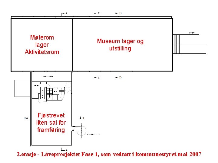 Møterom lager Aktivitetsrom Museum lager og utstilling Fjøstrevet liten sal for framføring 2. etasje