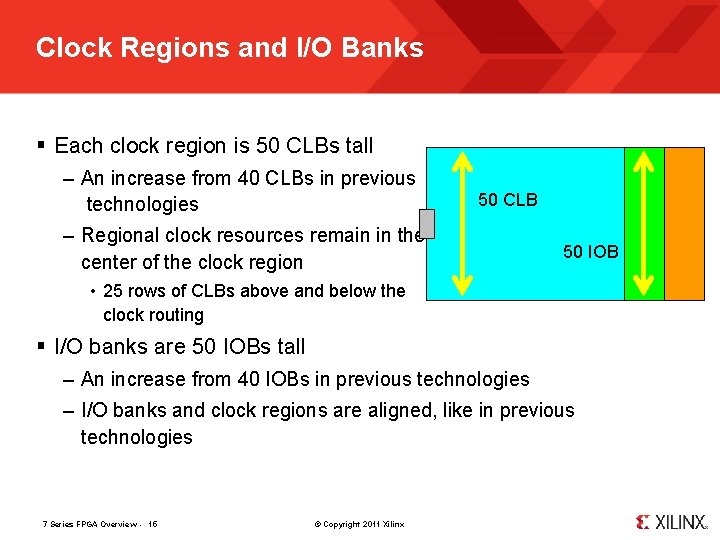 Clock Regions and I/O Banks § Each clock region is 50 CLBs tall –