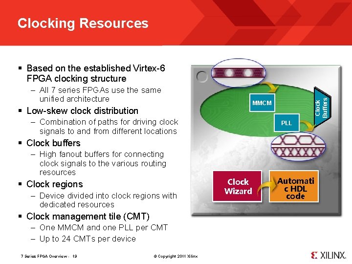 Clocking Resources – All 7 series FPGAs use the same unified architecture Clock Buffers