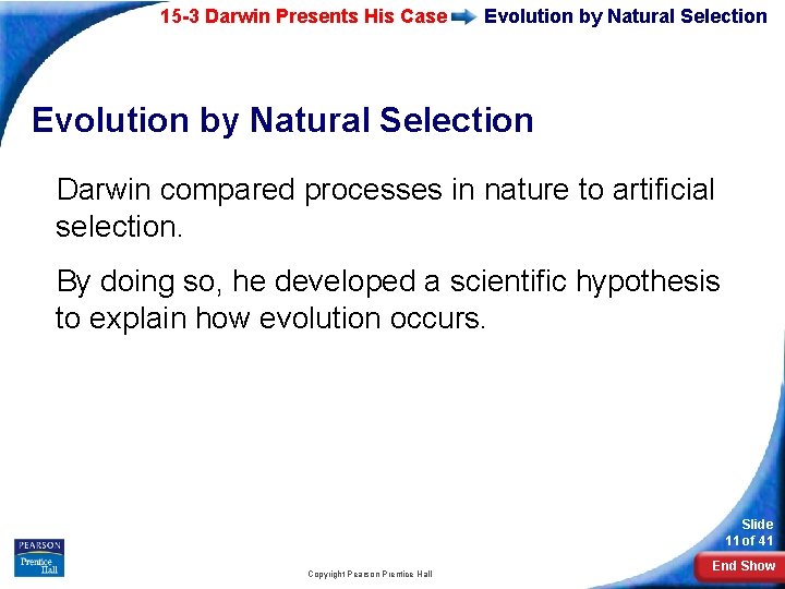 15 -3 Darwin Presents His Case Evolution by Natural Selection Darwin compared processes in