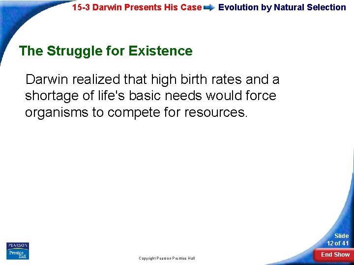 15 -3 Darwin Presents His Case Evolution by Natural Selection The Struggle for Existence