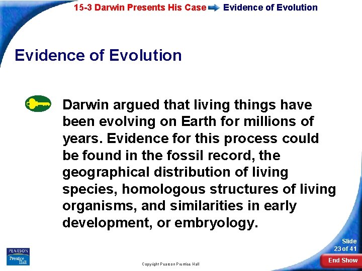 15 -3 Darwin Presents His Case Evidence of Evolution Darwin argued that living things