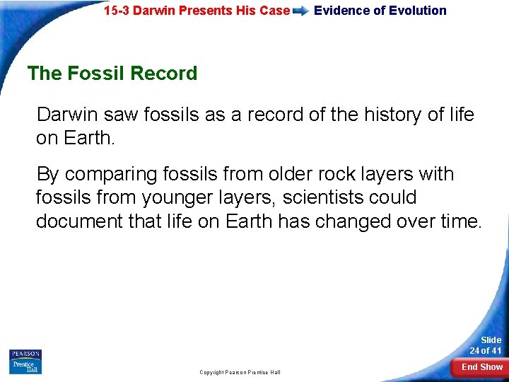 15 -3 Darwin Presents His Case Evidence of Evolution The Fossil Record Darwin saw