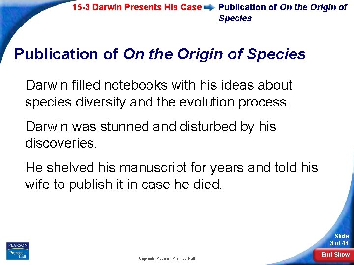 15 -3 Darwin Presents His Case Publication of On the Origin of Species Darwin