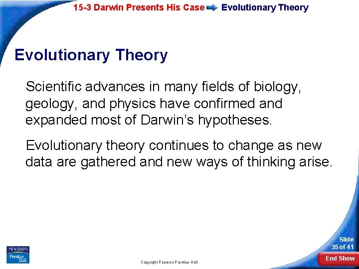 15 -3 Darwin Presents His Case Evolutionary Theory Scientific advances in many fields of