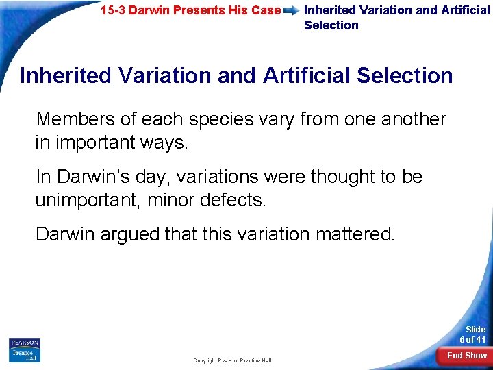 15 -3 Darwin Presents His Case Inherited Variation and Artificial Selection Members of each