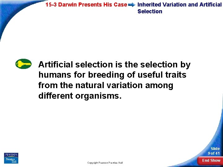 15 -3 Darwin Presents His Case Inherited Variation and Artificial Selection Artificial selection is