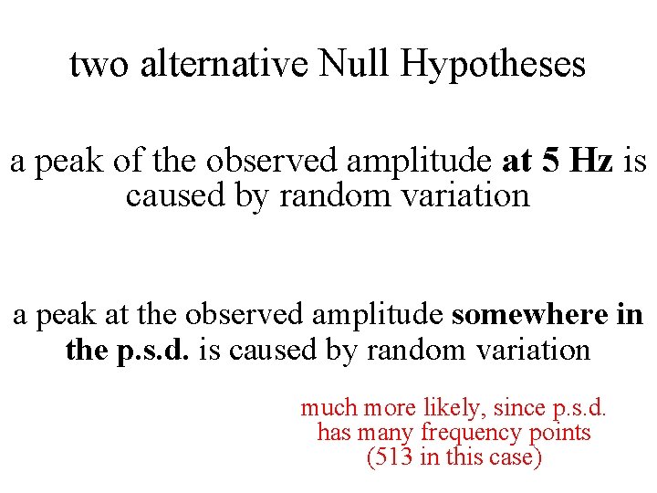 two alternative Null Hypotheses a peak of the observed amplitude at 5 Hz is