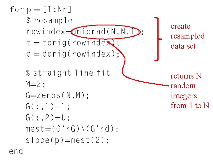 create resampled data set returns N random integers from 1 to N 