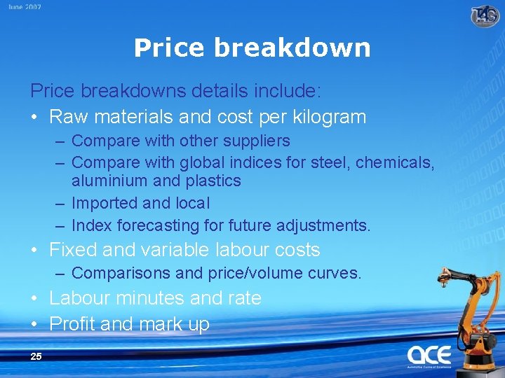 Price breakdowns details include: • Raw materials and cost per kilogram – Compare with