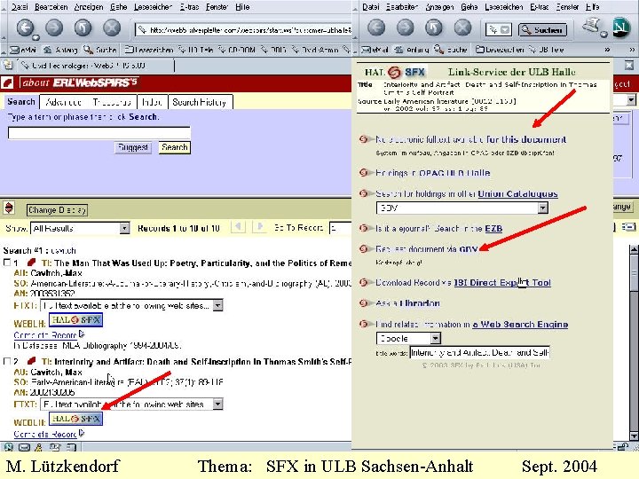 M. Lützkendorf Thema: SFX in ULB Sachsen-Anhalt Sept. 2004 
