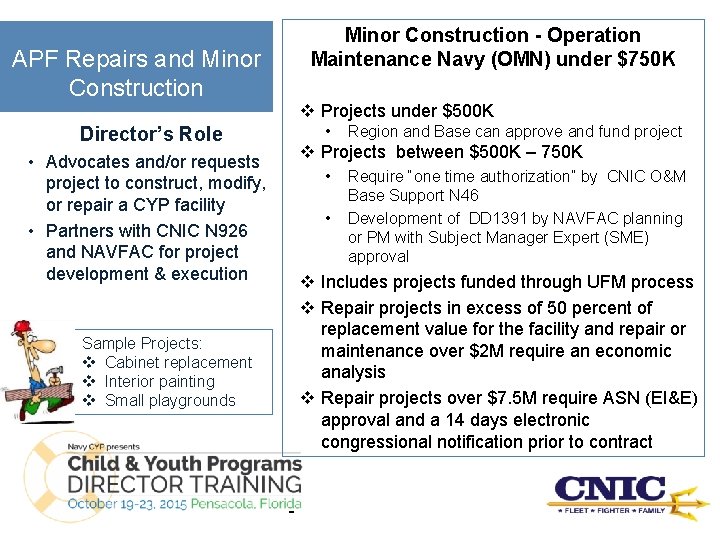 Minor Construction - Operation Maintenance Navy (OMN) under $750 K APF Repairs and Minor