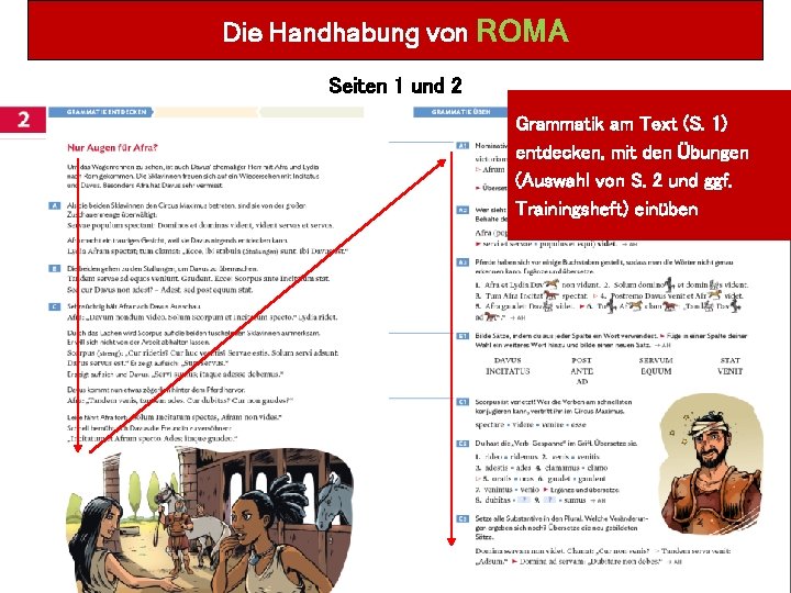 Die Handhabung von ROMA Seiten 1 und 2 Grammatik am Text (S. 1) entdecken,