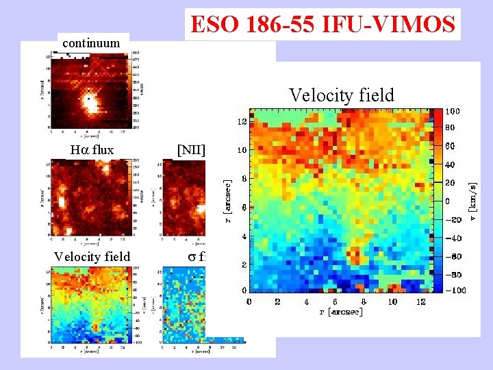 continuum ESO 186 -55 IFU-VIMOS Velocity field H flux [NII] flux Velocity field 