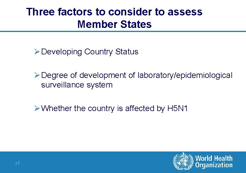 Three factors to consider to assess Member States Ø Developing Country Status Ø Degree Three factors to consider to assess Member States Ø Developing Country Status Ø Degree
