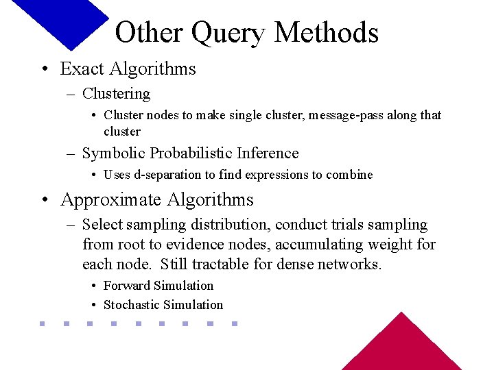 Other Query Methods • Exact Algorithms – Clustering • Cluster nodes to make single