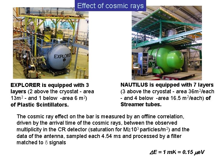 Effect of cosmic rays EXPLORER is equipped with 3 layers (2 above the cryostat