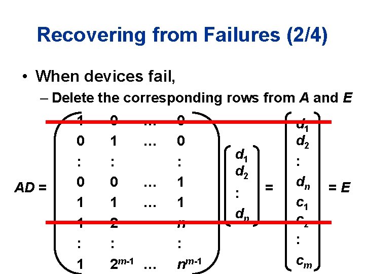 Recovering from Failures (2/4) • When devices fail, – Delete the corresponding rows from