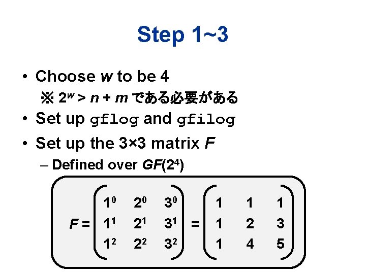 Step 1~3 • Choose w to be 4 ※ 2 w > n +
