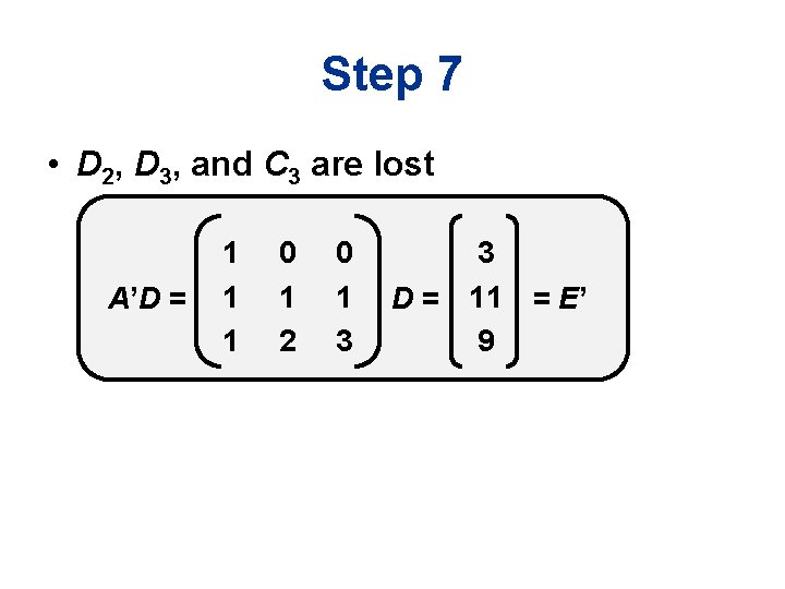 Step 7 • D 2, D 3, and C 3 are lost A’D =