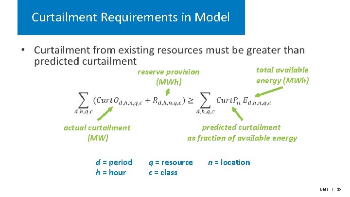 Curtailment Requirements in Model • total available energy (MWh) reserve provision (MWh) actual curtailment
