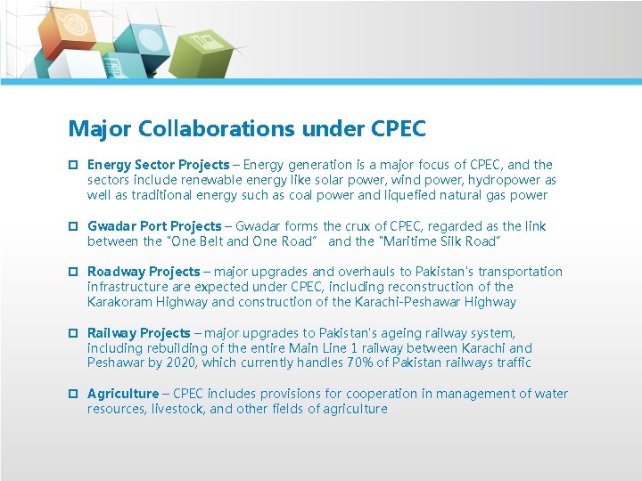 Major Collaborations under CPEC p Energy Sector Projects – Energy generation is a major