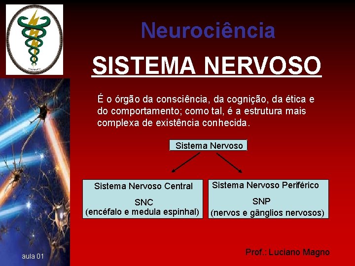 Neurociência SISTEMA NERVOSO É o órgão da consciência, da cognição, da ética e do