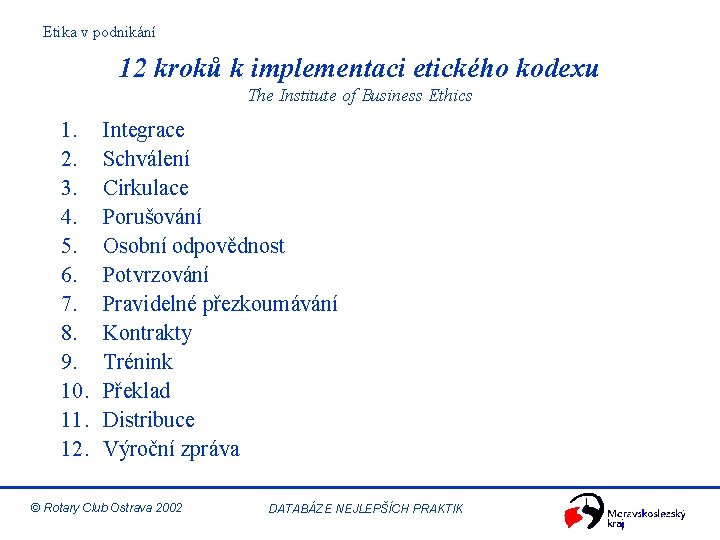 Etika v podnikání 12 kroků k implementaci etického kodexu The Institute of Business Ethics