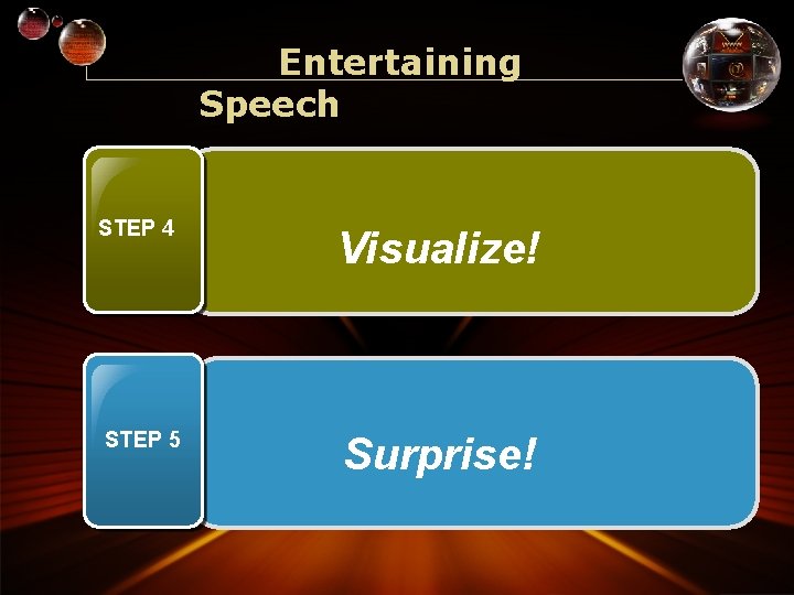 Entertaining Speech STEP 4 Visualize! STEP 5 Surprise! 