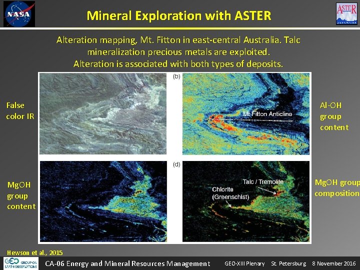 Mineral Exploration with ASTER Alteration mapping, Mt. Fitton in east-central Australia. Talc mineralization precious