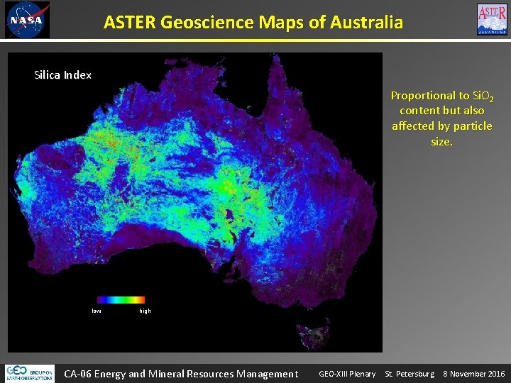 ASTER Geoscience Maps of Australia Silica Index Proportional to Si. O 2 content but