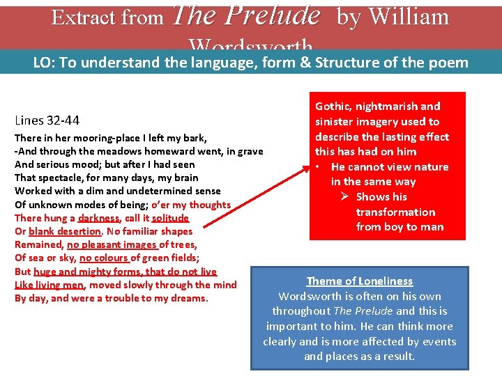 Extract from The Prelude by William Wordsworth LO: To understand the language, form &