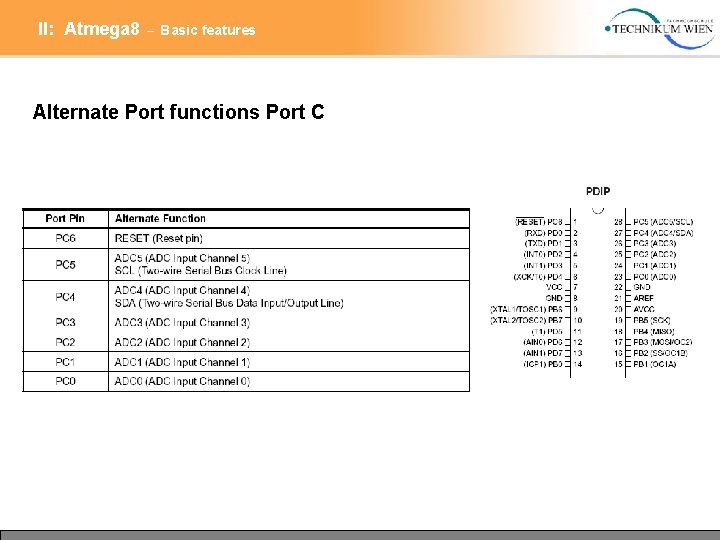 II: Atmega 8 – Basic features Alternate Port functions Port C 
